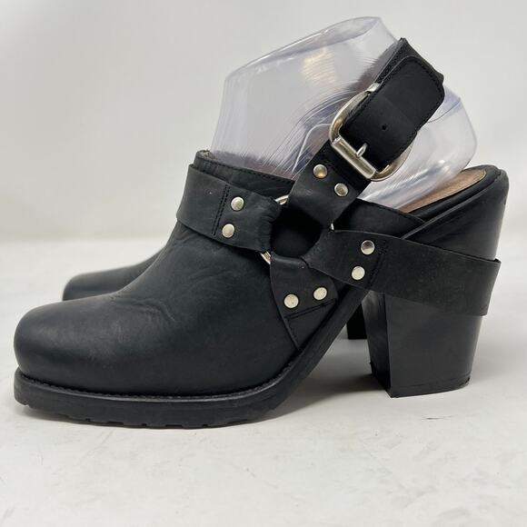 Sixtyseven Double Strap Clog Heels Black Leather Platform Women's 38 US 7.5 - Picture 4 of 12
